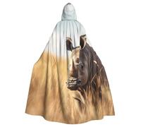 DUWAA Animal Rhino1 Print 59inch Carnival Cape, Unisex Adult Hooded Cloak For Halloween Witch Vampire Wizard Cosplay