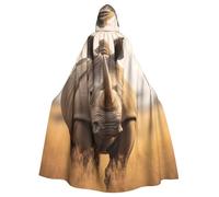 DUWAA Animal Rhino2 Print 59inch Carnival Cape, Unisex Adult Hooded Cloak For Halloween Witch Vampire Wizard Cosplay