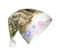 DUWAA Antique Building With Roman Olive Branch And Greek Print Funny Light Up Santa Hat With Blinking Color, Led Soft Faux Christmas Hat For Adults