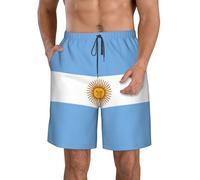 DUWAA Argentine Flag Print Quick Dry Shorts for Men, Lightweight Summer Beach Shorts with Pockets, Elastic Waistband White