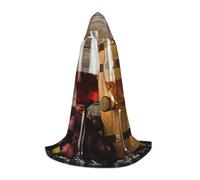 DUWAA Art Red Wine Galsses & Grapes Print Medieval Cloak Wizard Robe Cloak With Hood Renaissance Cape Halloween Costume Cosplay Prop