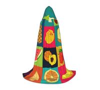 DUWAA Art Style Fruit Print Medieval Cloak Wizard Robe Cloak With Hood Renaissance Cape Halloween Costume Cosplay Prop