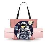 DUWAA Astronaut On The Moon 1 Print Large Work Tote Bag with Yoga Mat Holder, Large Size Pocket Everyday Bag for Yoga Gym