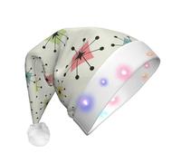 DUWAA Atomic Stars Retro Pattern Print Light Up Christmas Hat With 3 Blinking Color, Adults Led Soft Faux Santa Cap For Party