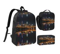 DUWAA Austin Texas3 print Backpack 3pcs Set Including 17 Inch Large BookBag With Lunch Bag And Practical Pen Bag, Black, One Size