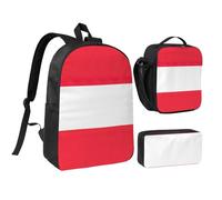 DUWAA Austrian flag print Backpack 3pcs Set Including 17 Inch Large BookBag With Lunch Bag And Practical Pen Bag, Black, One Size