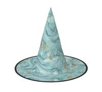 DUWAA Azurite Teal And Foil Gold Oil Marble Pattern Print Halloween Witch Hat Costume Accessory Women Hats For Halloween Party Cosplay Accessories-2pcs