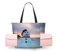 DUWAA Beach Snowman Print Large Work Tote Bag with Yoga Mat Holder, Large Size Pocket Everyday Bag for Yoga Gym