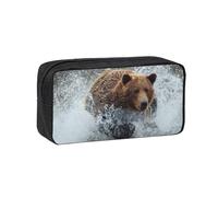 DUWAA Bear Running Print Large Capacity Pencil Case Pencil Pouch with Zipper Portable Pen Case for Office Travel Makeup