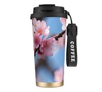 DUWAA Beautiful Cherry Blossoms Print Stainless Steel Insulated Travel Coffee Mug, Camping Mug,Coffee Tumbler For Men Women
