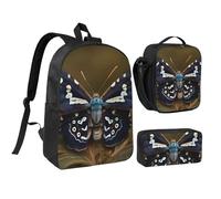 DUWAA Beautiful moth wings print Backpack 3pcs Set Including 17 Inch Large BookBag With Lunch Bag And Practical Pen Bag, Black, One Size