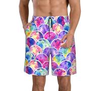 DUWAA Beautiful Rainbow Colors Mermaid Print Quick Dry Shorts for Men, Lightweight Summer Beach Shorts with Pockets, Elastic Waistband