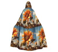 DUWAA Beautiful Sunflower Print Adult Halloween Hooded Cape, Full Length Unisex Cloak For Men Women, For Halloween Cosplay