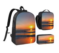 DUWAA Beautiful Sunrise Ocean print Backpack 3pcs Set Including 17 Inch Large BookBag With Lunch Bag And Practical Pen Bag, Black, One Size