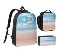 DUWAA Beautiful view of the sea print Backpack 3pcs Set Including 17 Inch Large BookBag With Lunch Bag And Practical Pen Bag, Black, One Size, Black, One Size