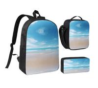 DUWAA Beautiful view of the sea2 print Backpack 3pcs Set Including 17 Inch Large BookBag With Lunch Bag And Practical Pen Bag, Black, One Size