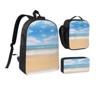 DUWAA Beautiful view of the sea3 print Backpack 3pcs Set Including 17 Inch Large BookBag With Lunch Bag And Practical Pen Bag, Black, One Size, Black, One Size