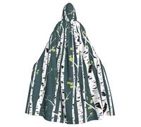 DUWAA Beauty Birch Tree Print Witch Cloak, Cloak With Hood, Halloween Hooded Cape, Wizard Robe Men Cosplay Costume