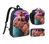 DUWAA Beauty Grand Canyon print Backpack 3pcs Set Including 17 Inch Large BookBag With Lunch Bag And Practical Pen Bag, Black, One Size