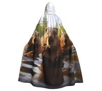 DUWAA Beaver Working1 Print 59inch Carnival Cape, Unisex Adult Hooded Cloak For Halloween Witch Vampire Wizard Cosplay