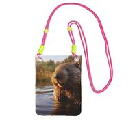 DUWAA Beaver Working2 Print Crossbody Bag For Women, Shoulder Bag Purse, Travel Sport Mini Phone Bag, Phone Wallet, Fuchusia, One Size