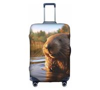DUWAA Beaver Working2 Print Luggage Cover Elastic Suitcase Cover Protector Fits 18-32 Inch Suitcase Travel Accessories, White, M