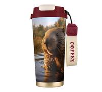 DUWAA Beaver Working2 Print Stainless Steel Insulated Travel Coffee Mug, Camping Mug,Coffee Tumbler For Men Women