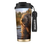 DUWAA Beaver Working2 Print Stainless Steel Insulated Travel Coffee Mug, Camping Mug,Coffee Tumbler For Men Women