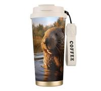 DUWAA Beaver Working2 Print Stainless Steel Insulated Travel Coffee Mug, Camping Mug,Coffee Tumbler For Men Women