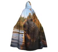 DUWAA Beaver Working2 Print Witch Cloak, Cloak With Hood, Halloween Hooded Cape, Wizard Robe Men Cosplay Costume