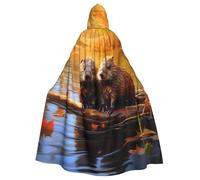 DUWAA Beaver Working3 Print 59inch Carnival Cape, Unisex Adult Hooded Cloak For Halloween Witch Vampire Wizard Cosplay