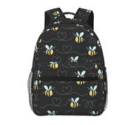 DUWAA Bee Flying Print Shoulder Bag With 1 Large, 1 Front And 2 Side Pockets, Adults Water-Resistant Bookbag Backpack