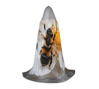 DUWAA Bee On Honeycomb Print Halloween Hooded Cloak Cape Medieval Style For Christmas Party, Cosplay Masquerade Costumes
