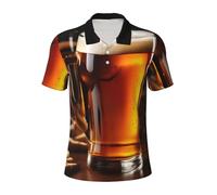 DUWAA Beer Print Men's Polo Shirts, Short Sleeve Golf Shirt, Moisture Wicking Athletic Casual T-Shirt, Black, Large