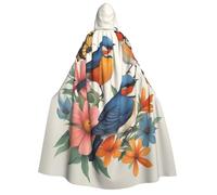 DUWAA Birds Flowers Butterfly print Cloak With Hood Unisex Medieval Cloak Wizard Robe Renaissance Cape Halloween Costume Cosplay