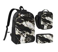 DUWAA Black and White Marble Texture print Backpack 3pcs Set Including 17 Inch Large BookBag With Lunch Bag And Practical Pen Bag, Black, One Size, Black, One Size