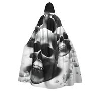 DUWAA Black And White Skulls Print 59inch Carnival Cape, Unisex Adult Hooded Cloak For Halloween Witch Vampire Wizard Cosplay