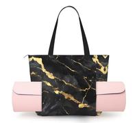 DUWAA Black Gold Marble Print Large Work Tote Bag with Yoga Mat Holder, Large Size Pocket Everyday Bag for Yoga Gym