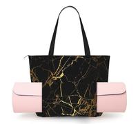 DUWAA Black Gold Marble Print Large Work Tote Bag with Yoga Mat Holder, Large Size Pocket Everyday Bag for Yoga Gym