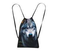 DUWAA Blue Eyes Wolf1 Print Drawstring Backpack Foldable String Bag Cinch Bag Beach Bag Travel Backpack Anti Tear Gym Bag