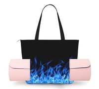 DUWAA Blue Flame Print Large Work Tote Bag with Yoga Mat Holder, Large Size Pocket Everyday Bag for Yoga Gym