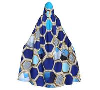 DUWAA Blue Hexagons And Diamond Print Witch Cloak, Cloak With Hood, Halloween Hooded Cape, Wizard Robe Men Cosplay Costume
