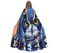 DUWAA Blue Owl 1 print Cloak With Hood Unisex Medieval Cloak Wizard Robe Renaissance Cape Halloween Costume Cosplay
