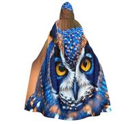 DUWAA Blue Owl 1 print Hooded Robe Halloween Cosplay Costume Robe Cloak Cape Wizard Raven Cosplay Costume