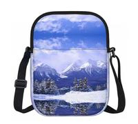 DUWAA Blue Sky White Snow Mountain View Print Adjustable Strap Oxford Sling Bag, Small Water-Resistant Crossbody Purse For Travel