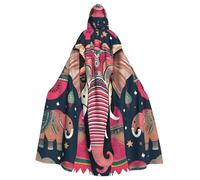 DUWAA Bohemian Elephant Pattern Print Witch Cloak, Cloak With Hood, Halloween Hooded Cape, Wizard Robe Men Cosplay Costume