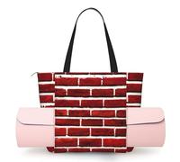 DUWAA Brick Red Stone Print Large Work Tote Bag with Yoga Mat Holder, Large Size Pocket Everyday Bag for Yoga Gym