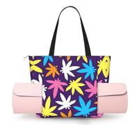DUWAA Bright Colorful Weed Pattern Print Large Work Tote Bag with Yoga Mat Holder, Large Size Pocket Everyday Bag for Yoga Gym