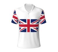 DUWAA British Flag Print Men's Polo Shirts, Short Sleeve Golf Shirt, Moisture Wicking Athletic Casual T-Shirt, Black, Large