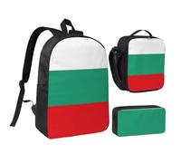 DUWAA Bulgarian Flag print Backpack 3pcs Set Including 17 Inch Large BookBag With Lunch Bag And Practical Pen Bag, Black, One Size